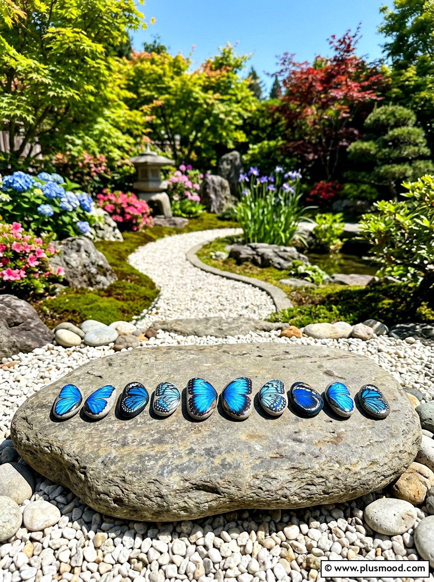 Butterfly Wing Pebbles - 25 painted rock ideas for zen garden