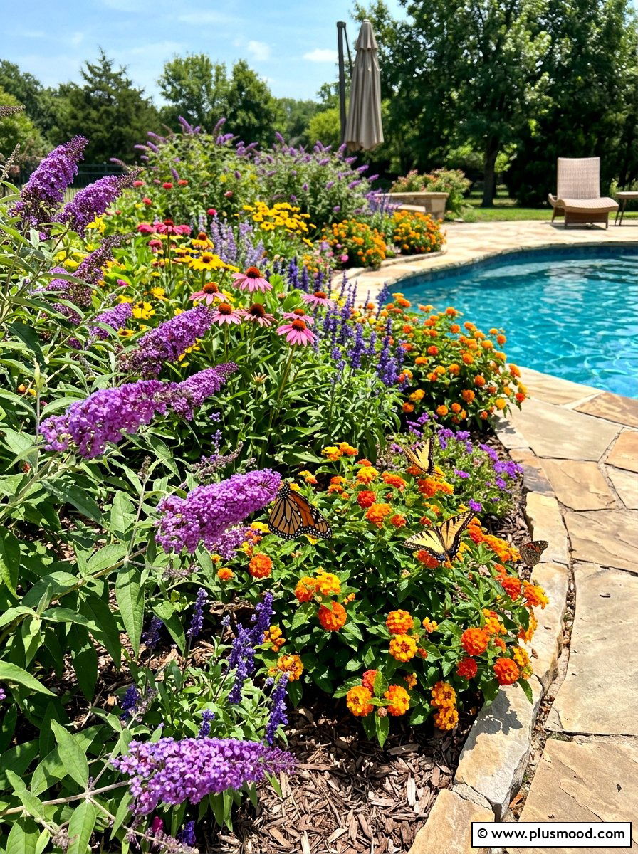 Butterfly garden pool border - 25 pool landscaping ideas with flower beds
