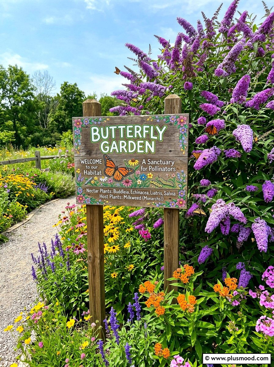 Butterfly garden sign - 25 outdoor garden decor ideas with wood signs
