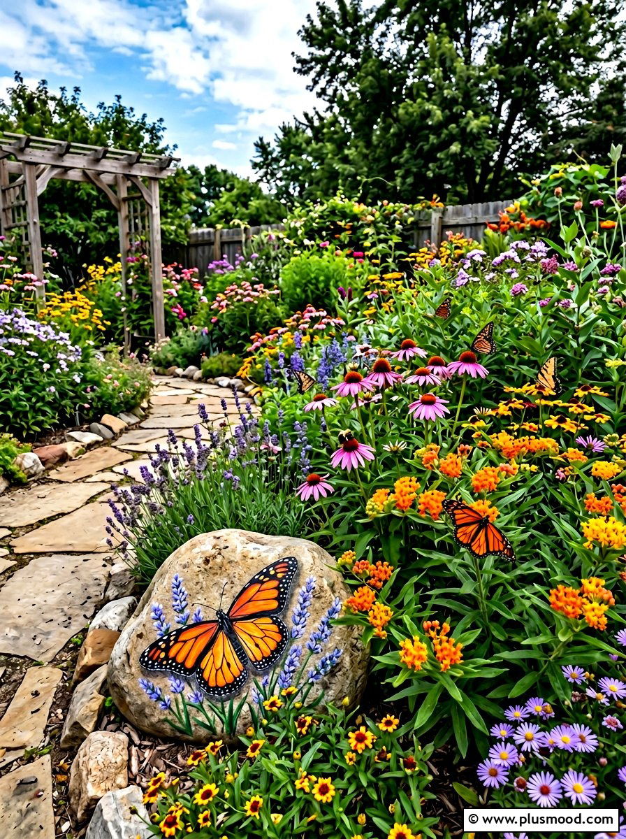 Butterfly garden stone - 25 painted rock ideas for Easter