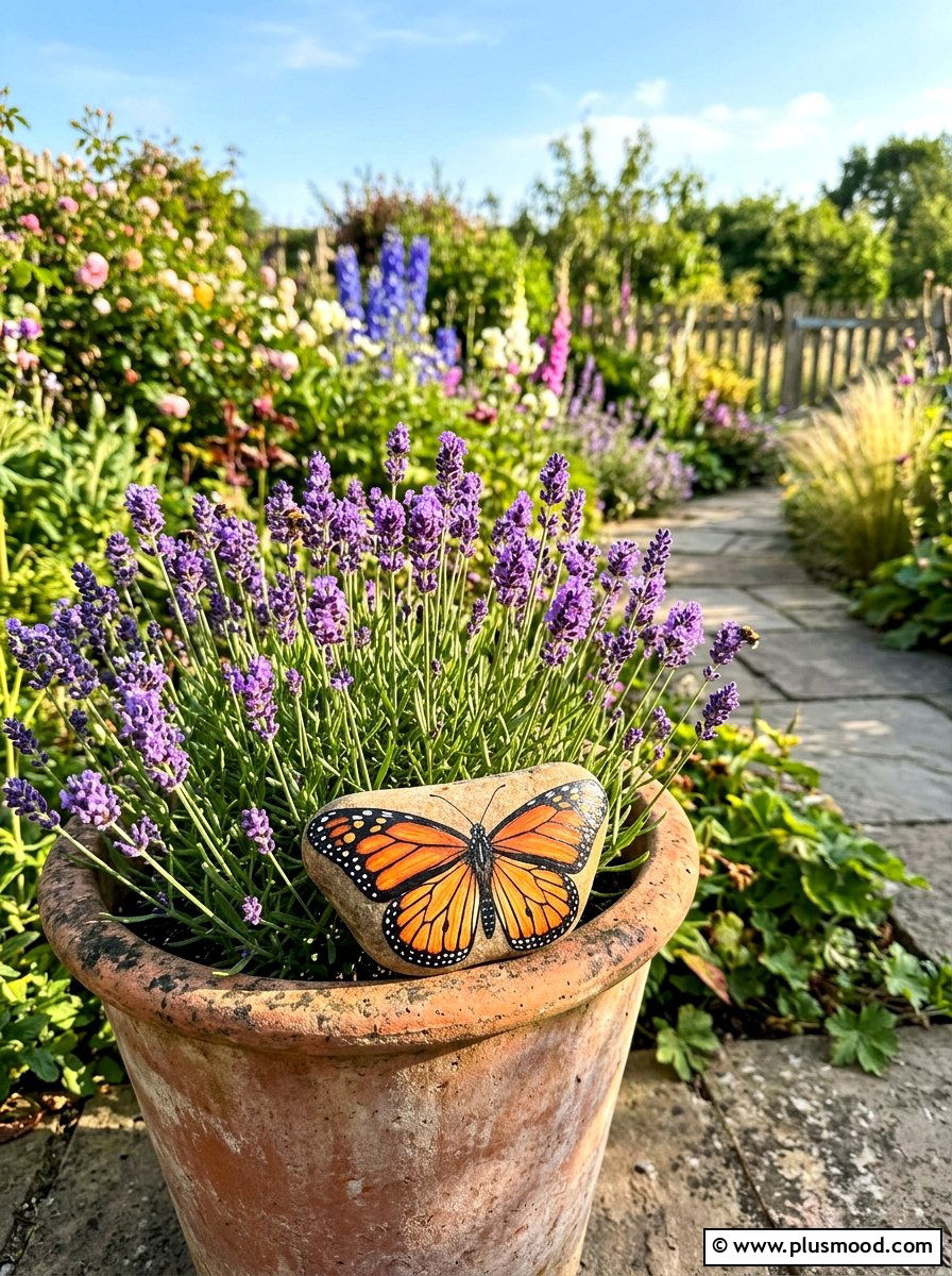 Butterfly rock art - 25 painted rock ideas for potted plant display