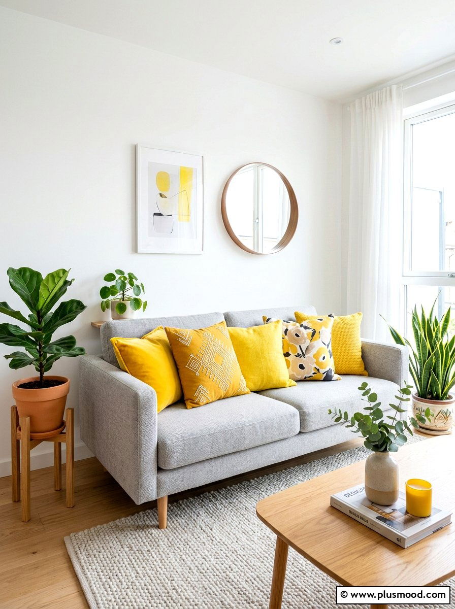 Buttery yellow throw pillow - 25 summer family room decor ideas