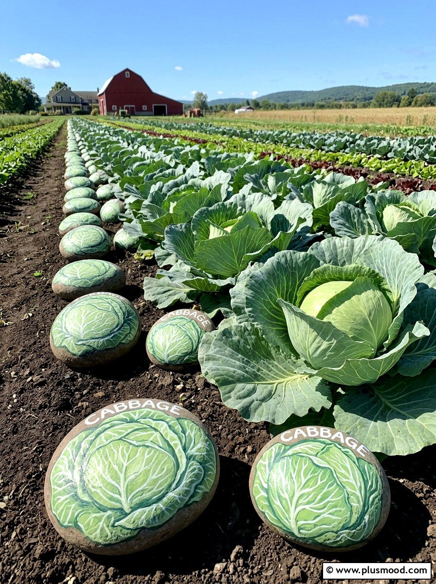 Cabbage rock markers - 25 painted rock ideas with vegetable garden labels