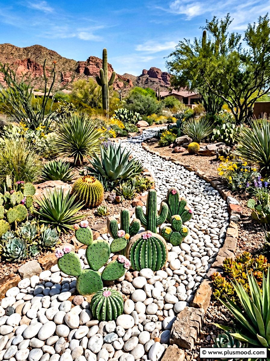 Cactus Garden Stones - 25 painted rock ideas for pathway art