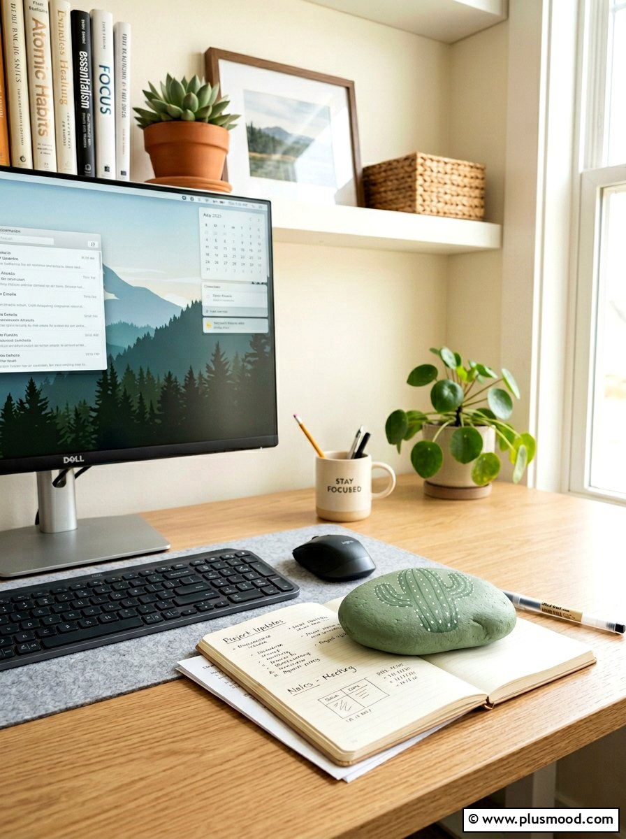 Cactus Office Desk - 25 painted rock ideas with cactus design
