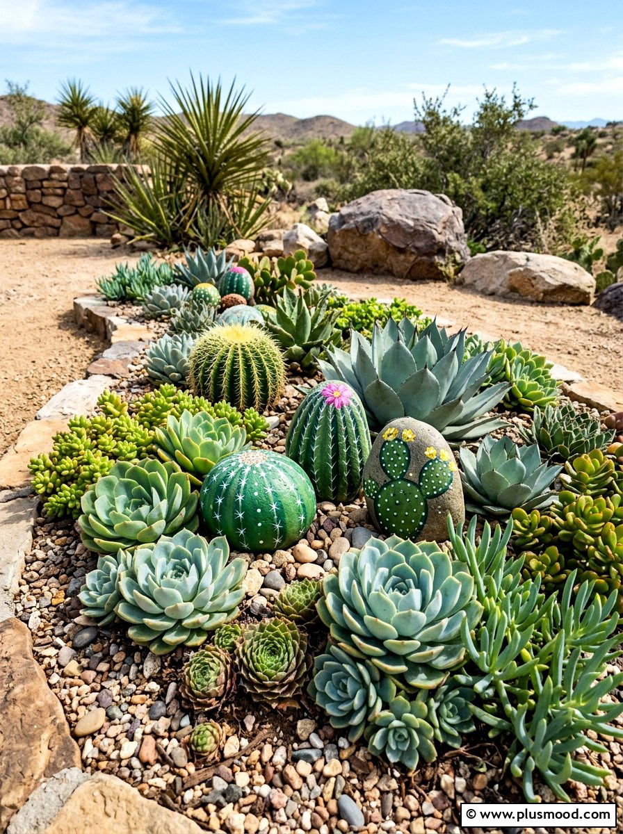 Cactus Painted Rocks - 25 painted rock ideas for succulent garden