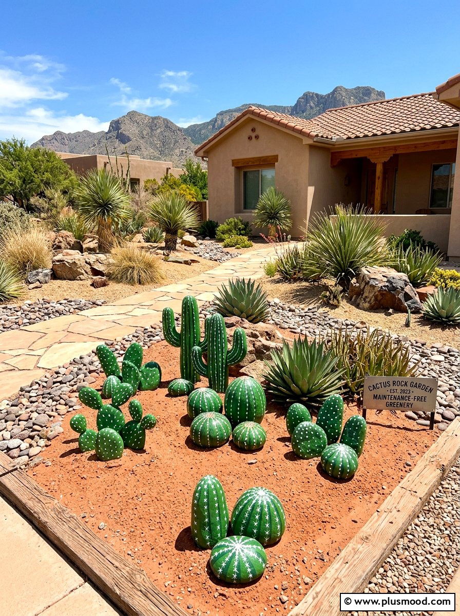 Cactus Rock Art - 25 painted rock ideas for pathway markers