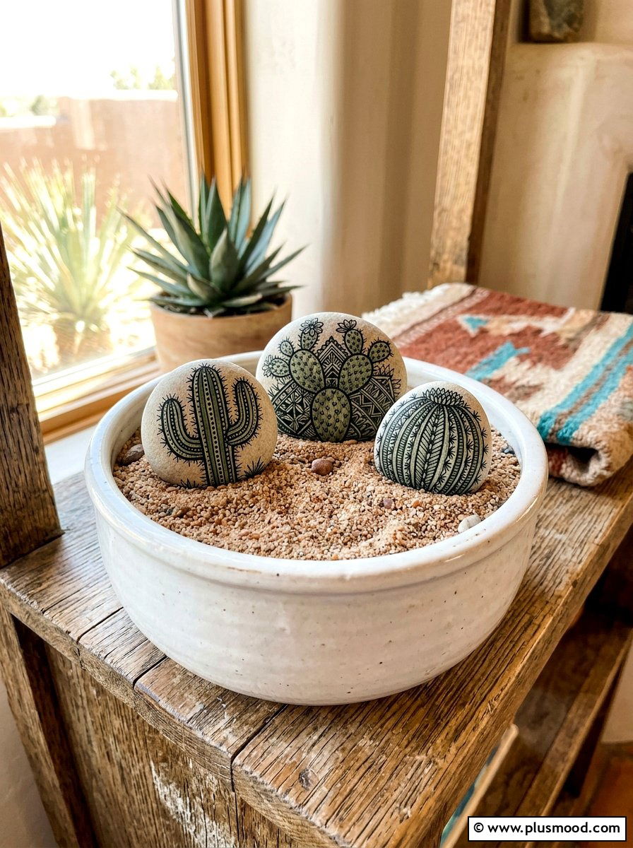 Cactus Zentangle Art - 25 painted rock ideas with zentangle art