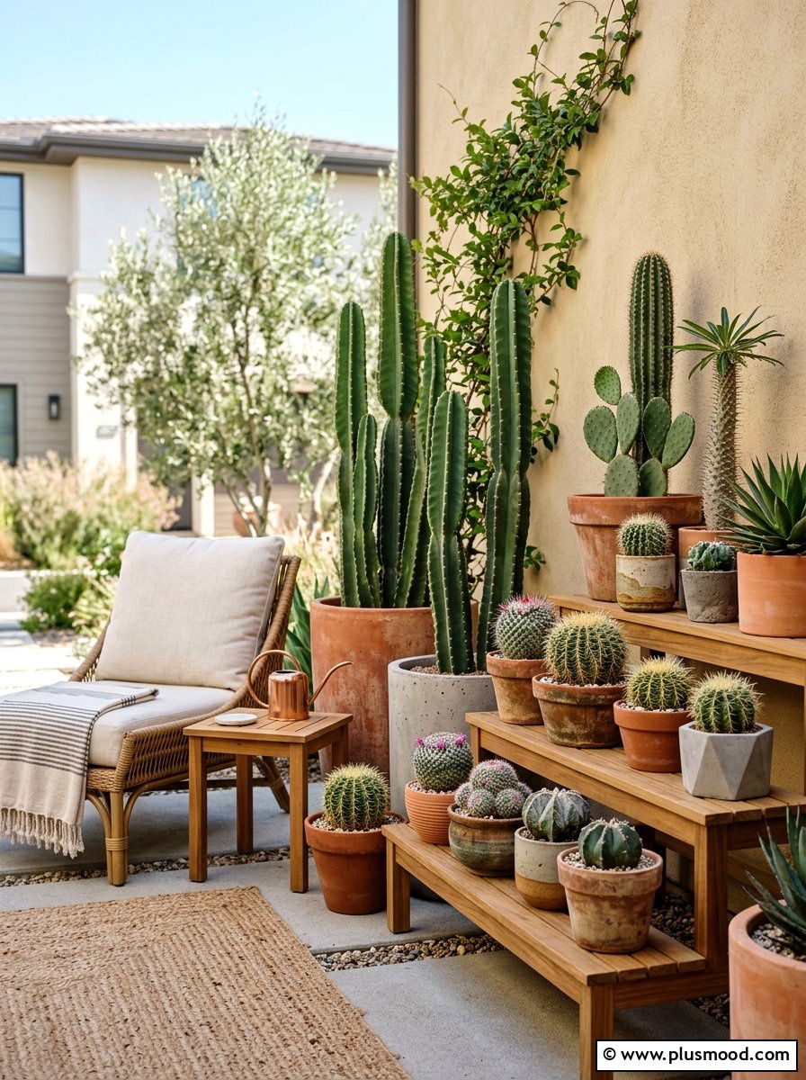 Cactus container garden - 25 small backyard ideas with cactus garden