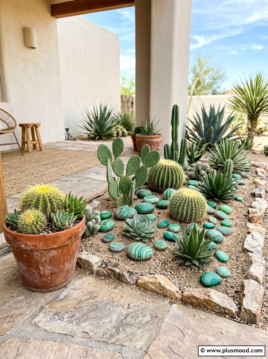 Cactus garden rocks - 25 painted rock ideas for outdoor decor