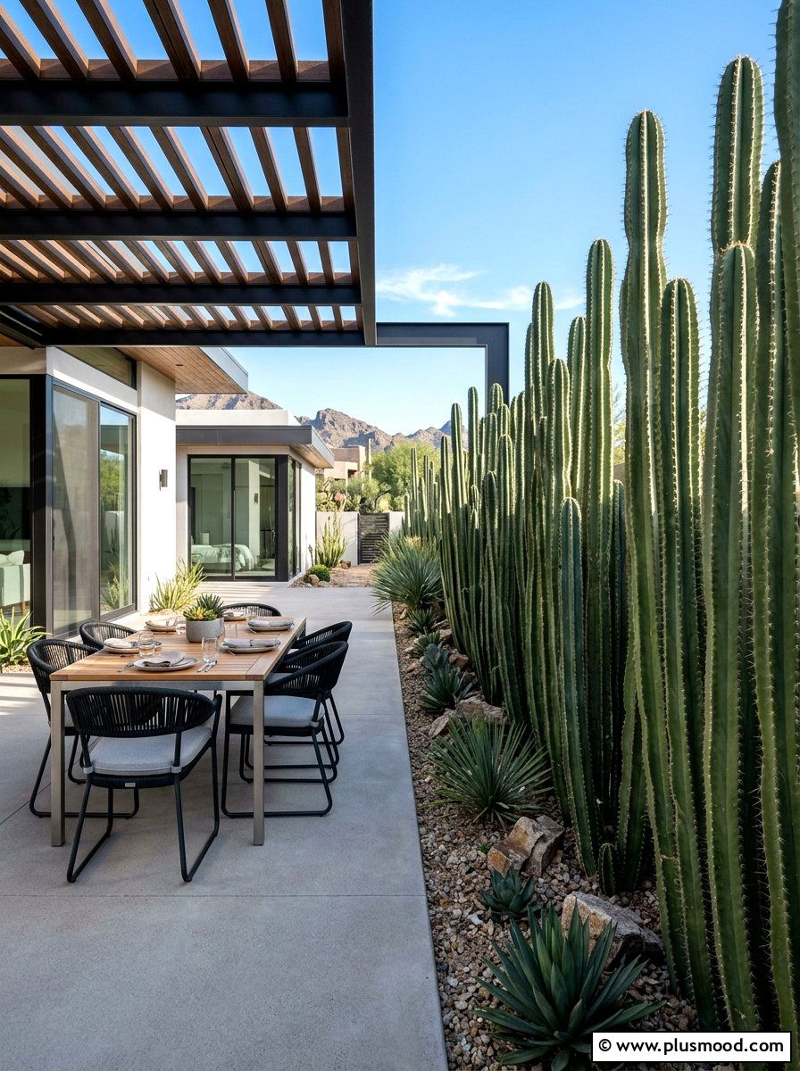 Cactus privacy screen - 25 small backyard ideas with cactus garden