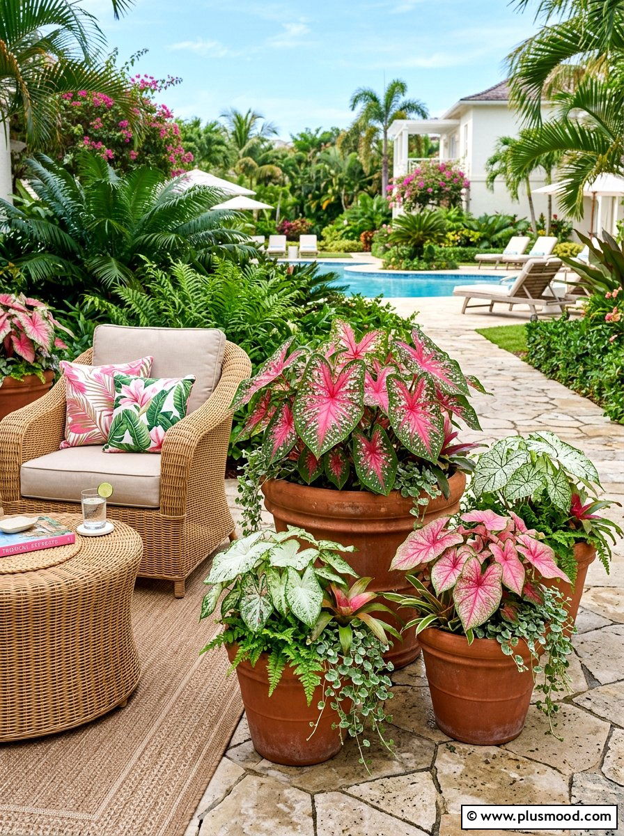 Caladium Container Garden - 25 summer shade garden ideas