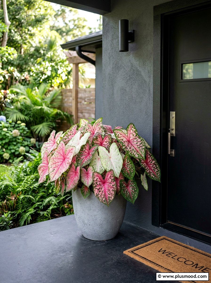 Caladium Foliage Entry Arrangement - 25 summer container ideas for front door