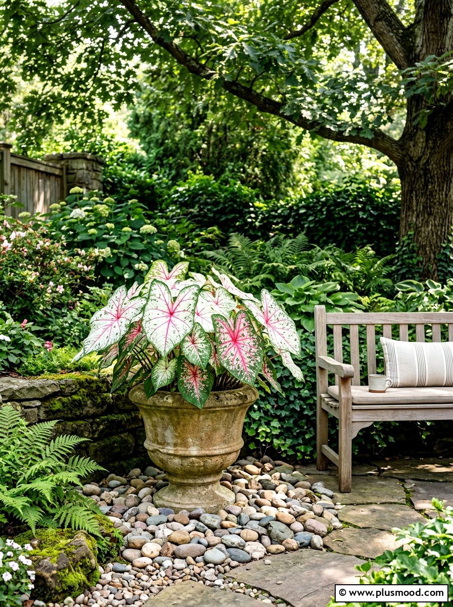 Caladium Foliage Planter - 25 summer planter ideas for part shade
