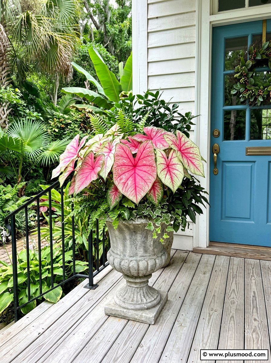 Caladium Shade Porch Urn - 25 summer porch urn ideas