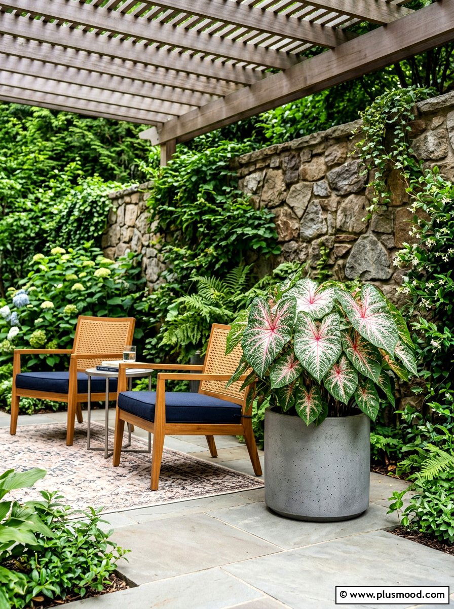 Caladium pot - 25 summer planter ideas for shade
