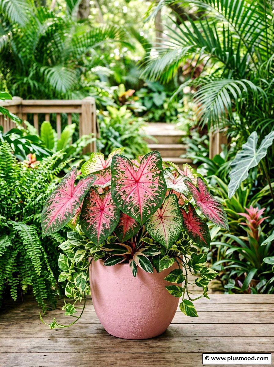 Caladium shade container - 25 summer flower pot ideas