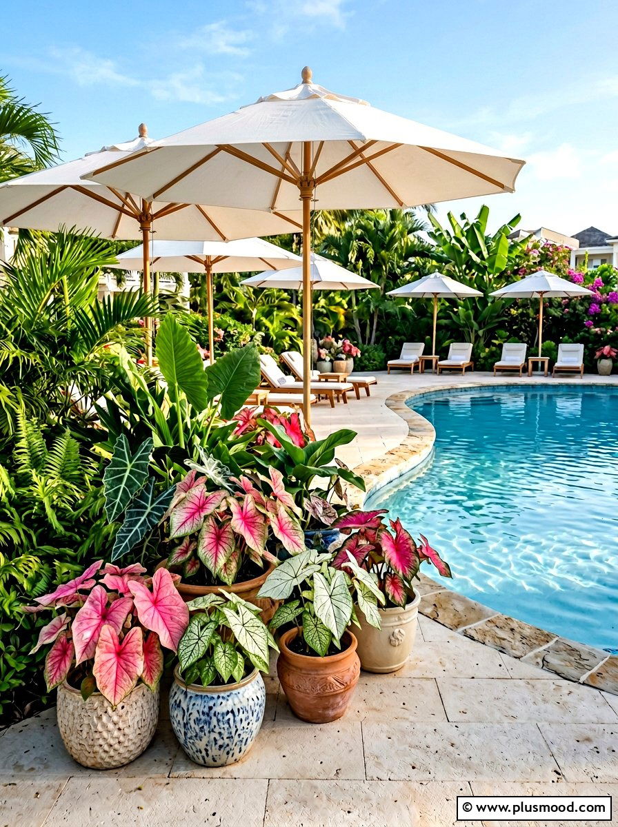 Caladiums Pool Side - 25 pool landscaping ideas for shade gardens