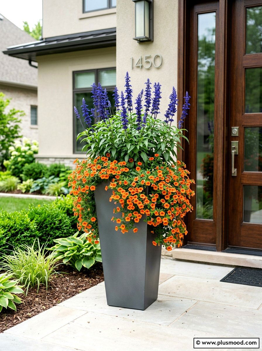 Calibrachoa And Salvia Tall Planter - 25 summer planters with calibrachoa ideas