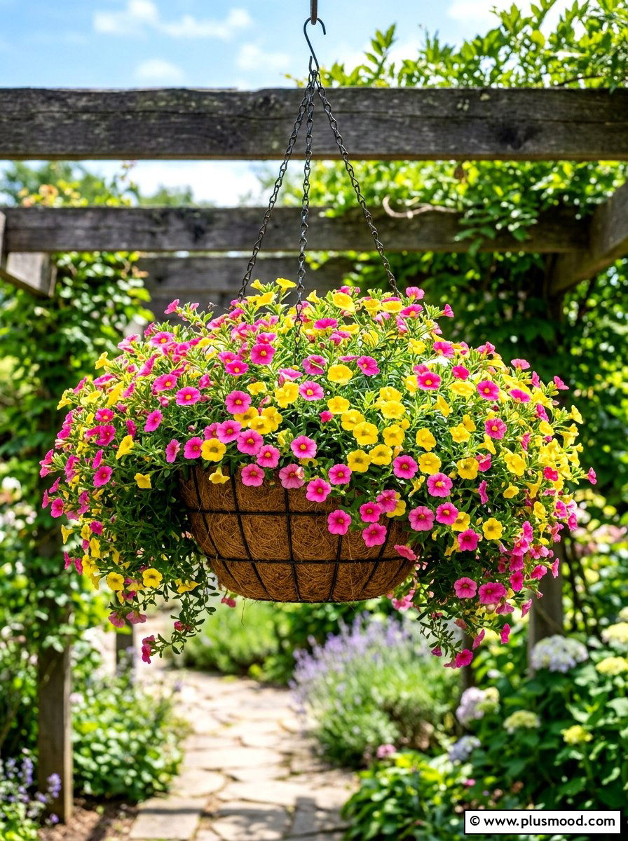 Calibrachoa hanging basket - 25 summer planter ideas for full sun