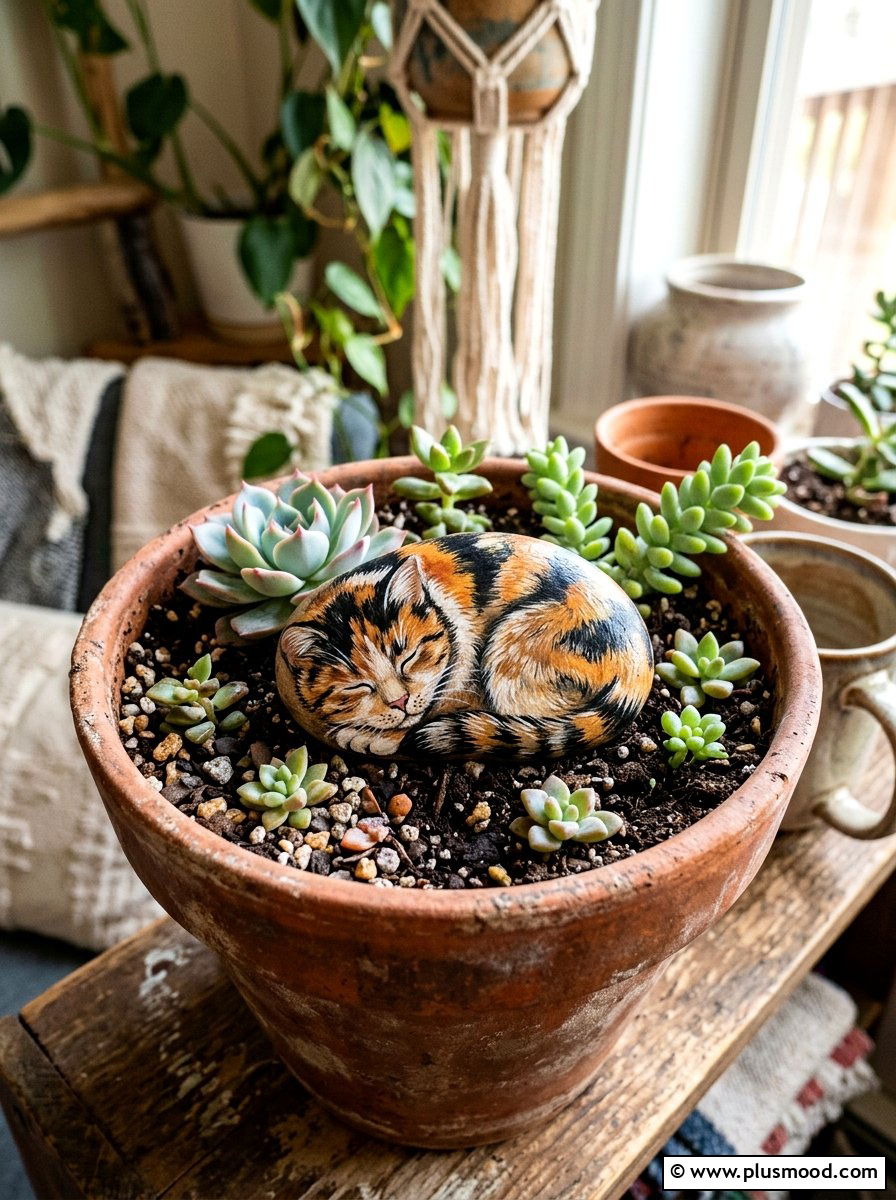 Calico Cat Pattern - 25 painted rock ideas with cats