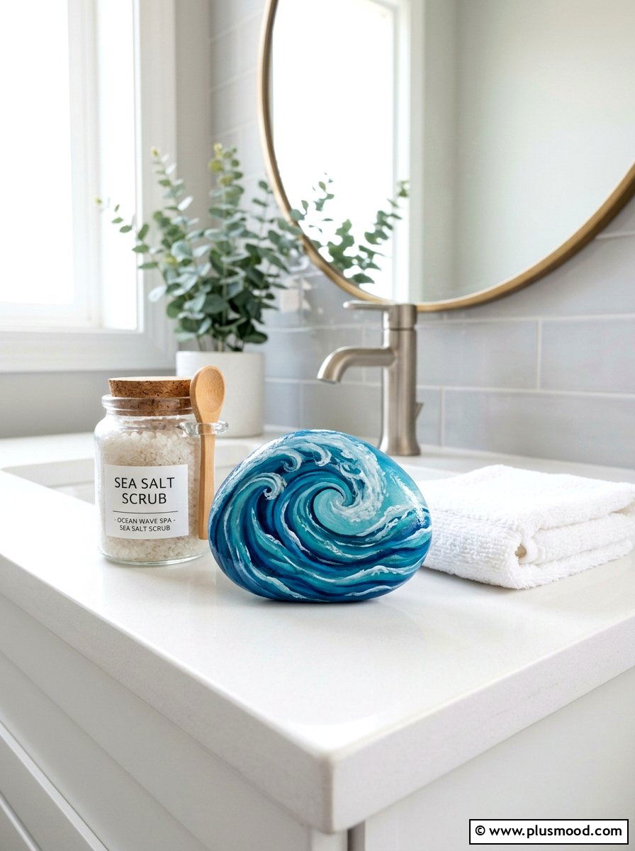Calm Ocean Wave Rock - 25 painted rock ideas for mindfulness