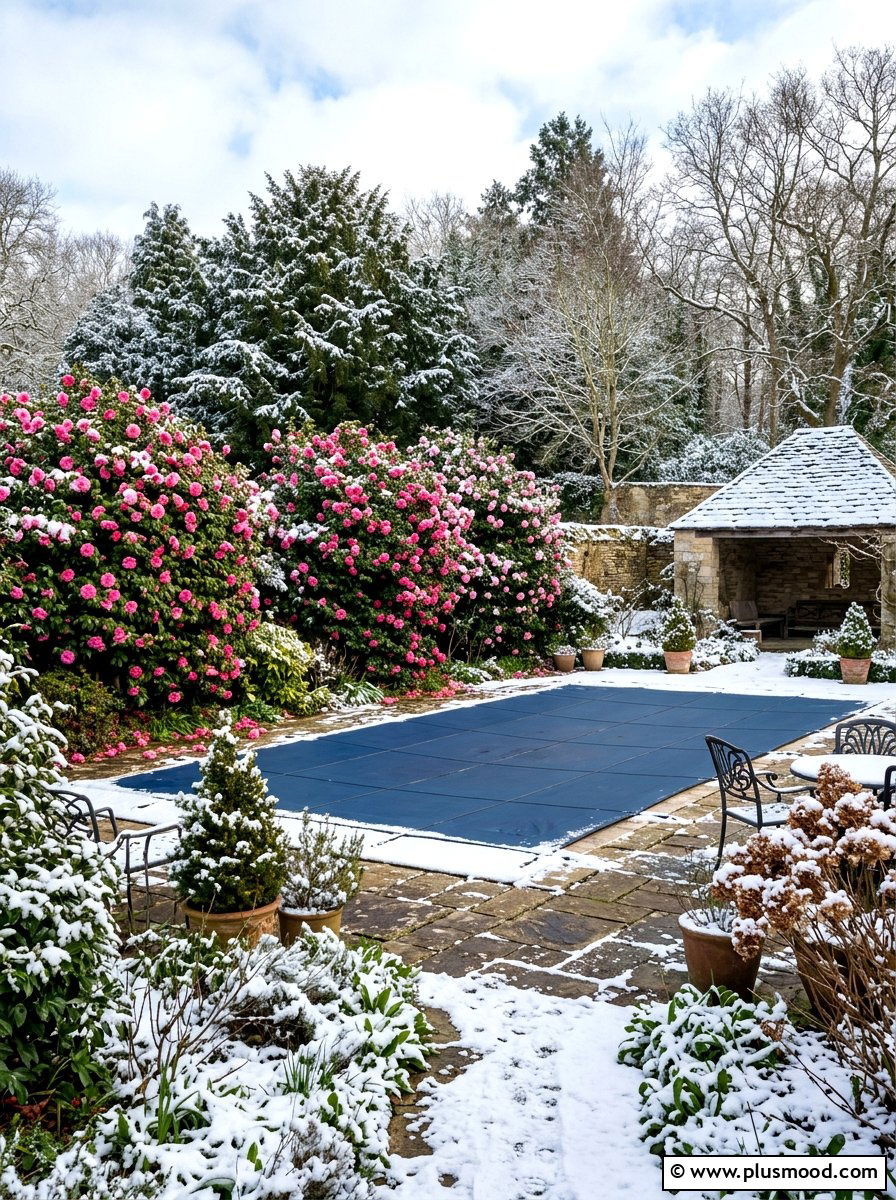 Camellia winter pool landscape - 25 pool landscaping ideas with shrubs