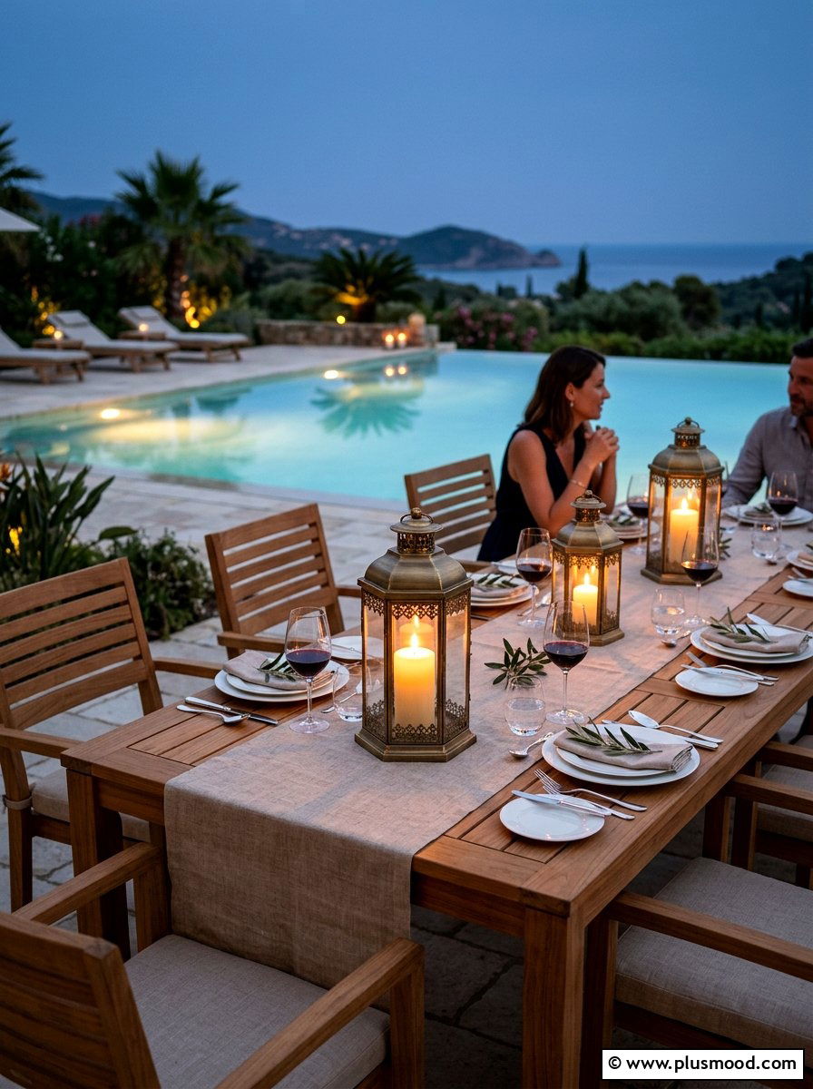 Candle Lanterns On Pool Dining Table - 25 pool landscaping ideas with lanterns