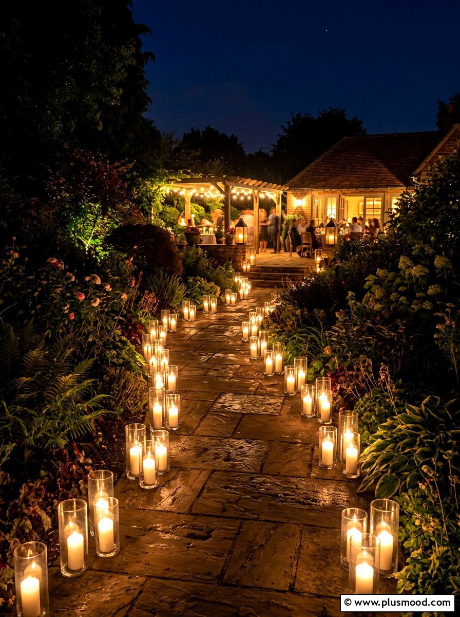 Candlelit garden path - 25 summer outdoor entertaining ideas on a budget