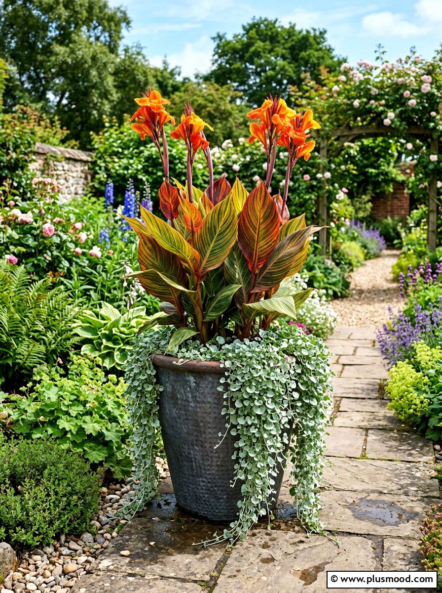 Canna Lily Garden Pot - 25 summer tropical planter ideas