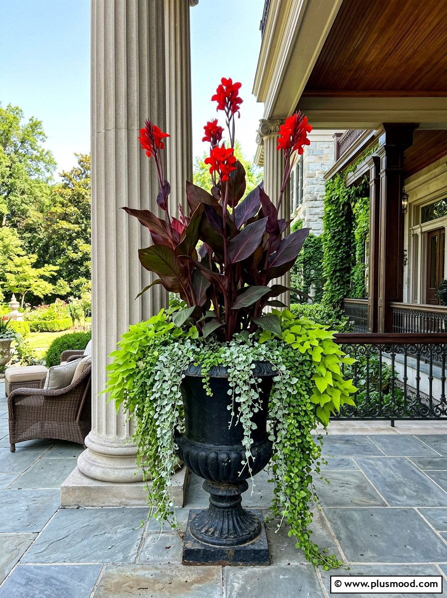 Canna Lily Tall Porch Pot - 25 summer porch urn ideas