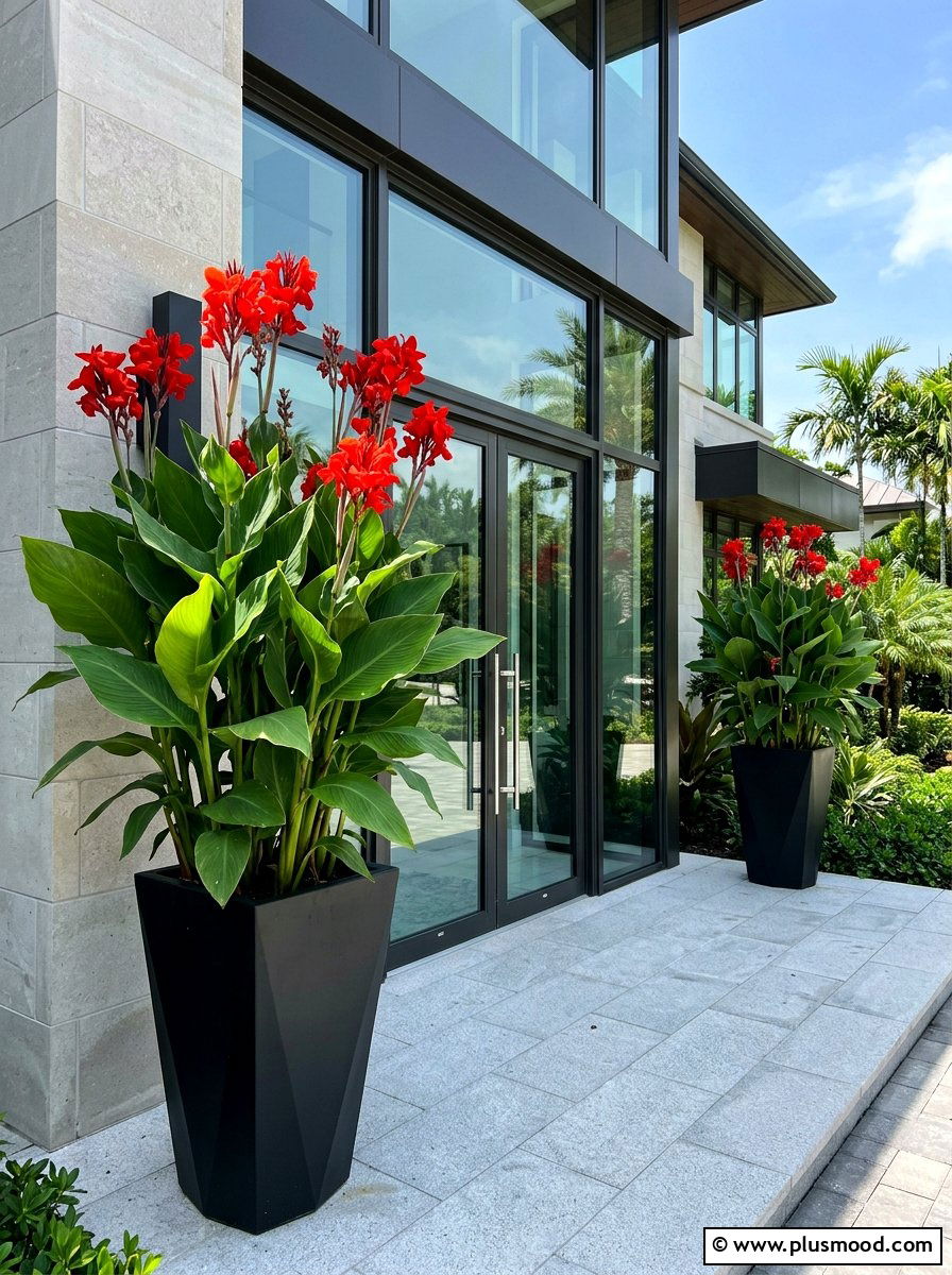 Canna Lily Tall Tropical Planter - 25 summer container ideas for front door