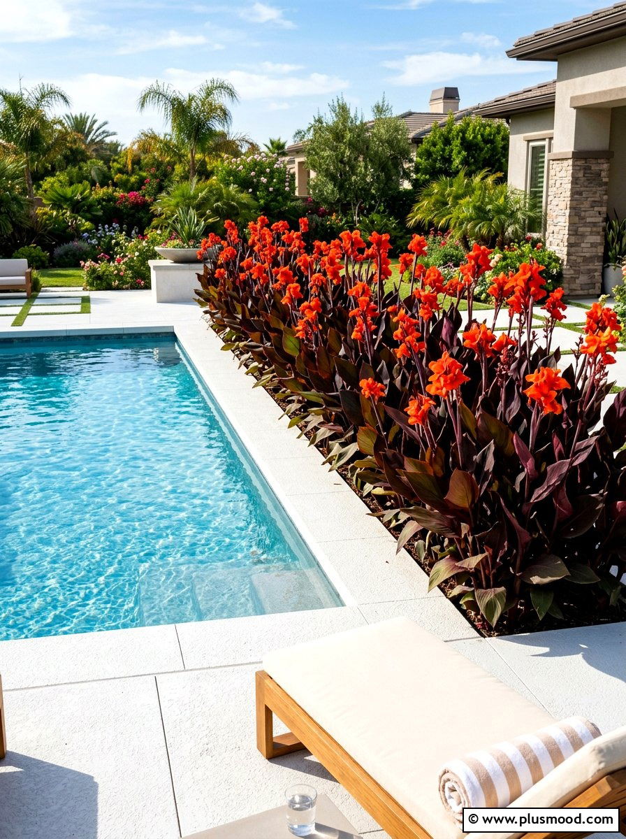 Canna lily pool landscaping - 25 pool landscaping ideas with tropical plants