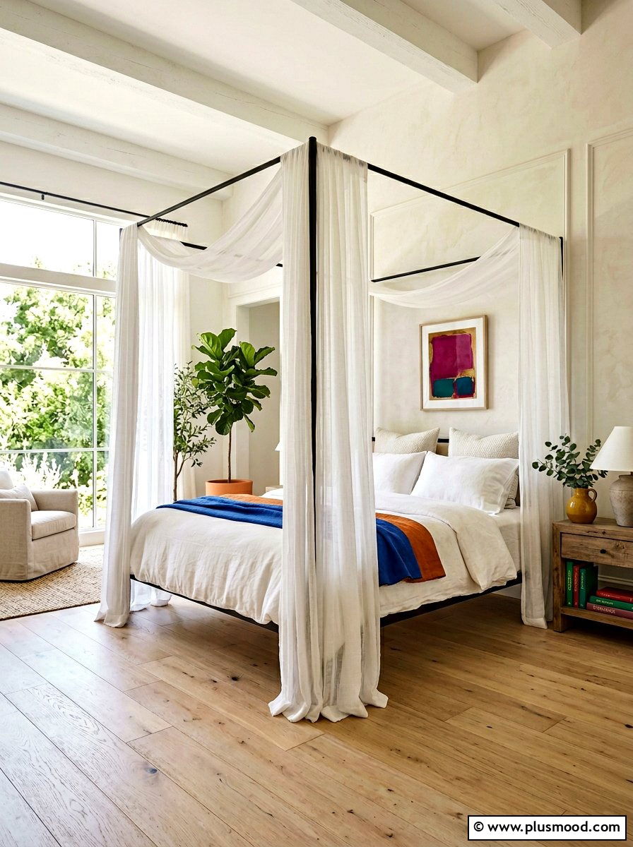 Canopy Bed With Gauze Fabric - 25 light and airy summer bedroom ideas