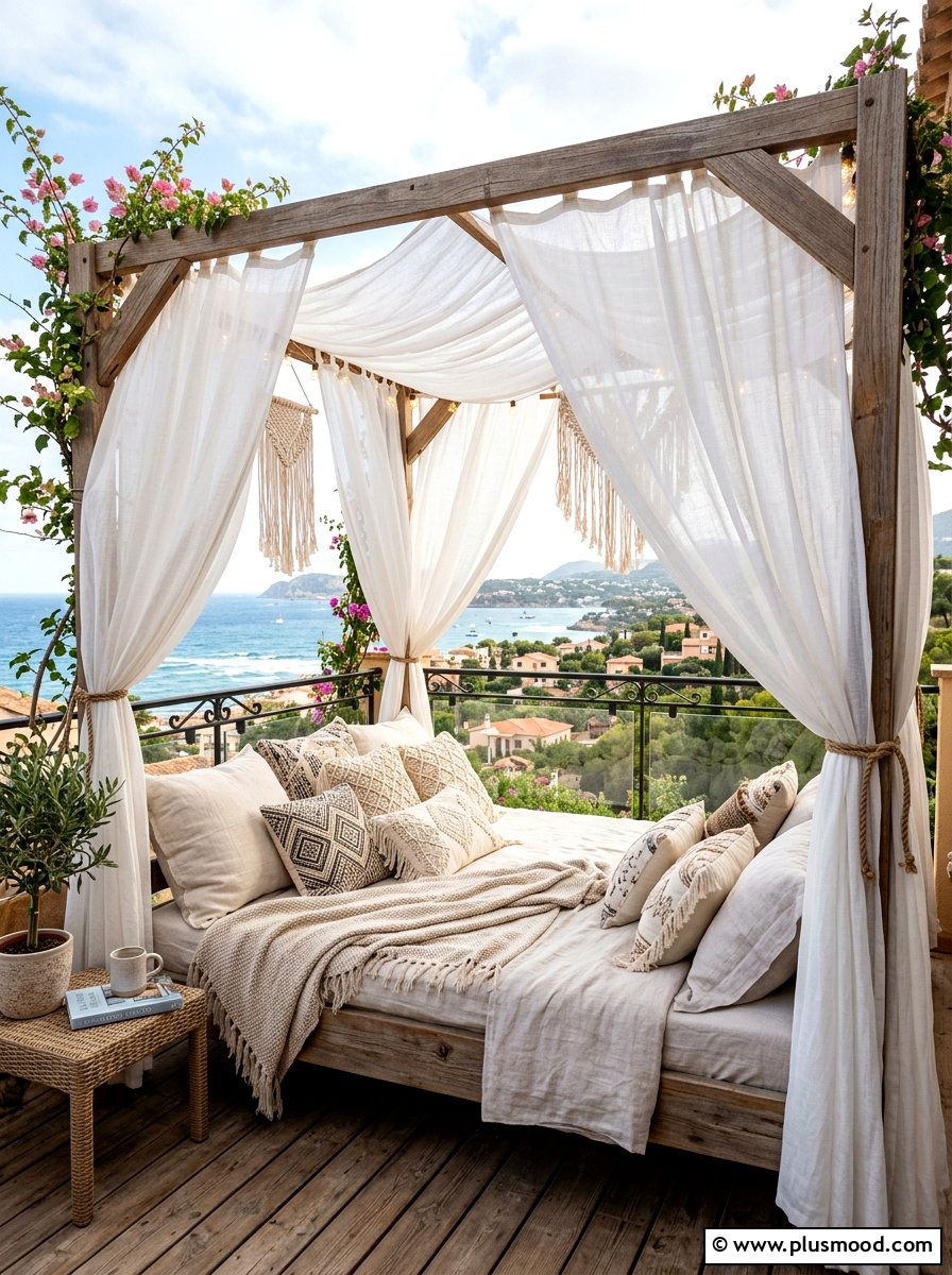 Canopy for balcony daybed - 25 summer boho balcony ideas