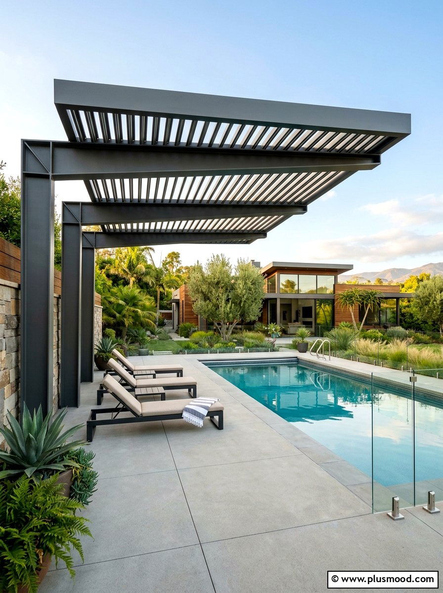 Cantilever Pool Pergola - 25 pool landscaping ideas with pergola