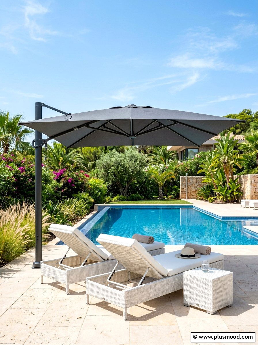 Cantilever Pool Umbrella - 25 summer poolside umbrella ideas