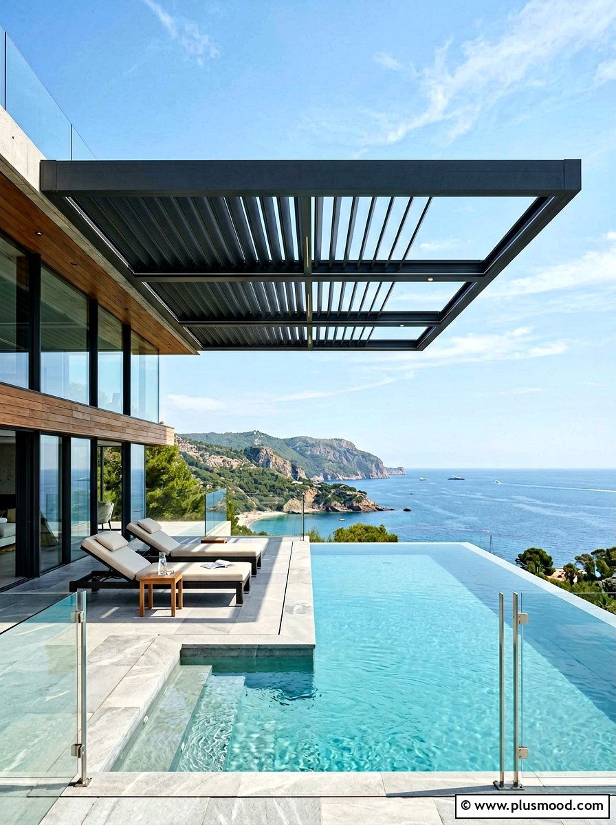 Cantilever pergola over pool - 25 pool landscaping ideas with pergola shade