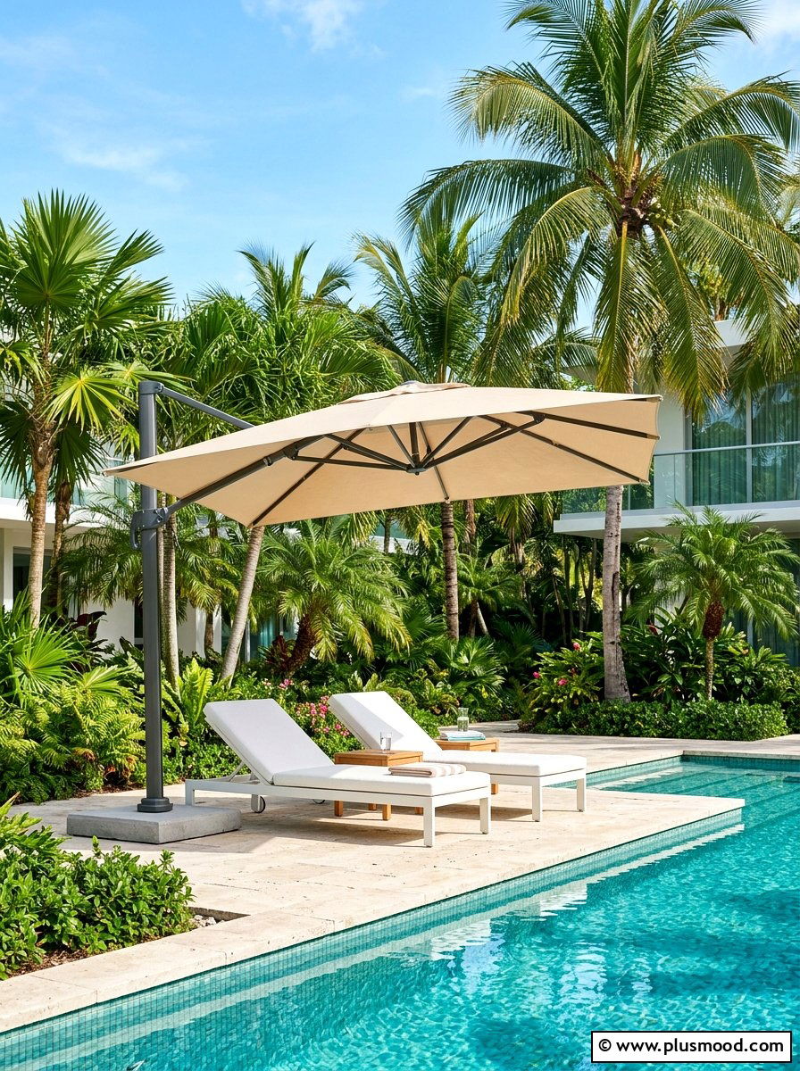 Cantilever umbrella for pool - 25 summer poolside shade ideas