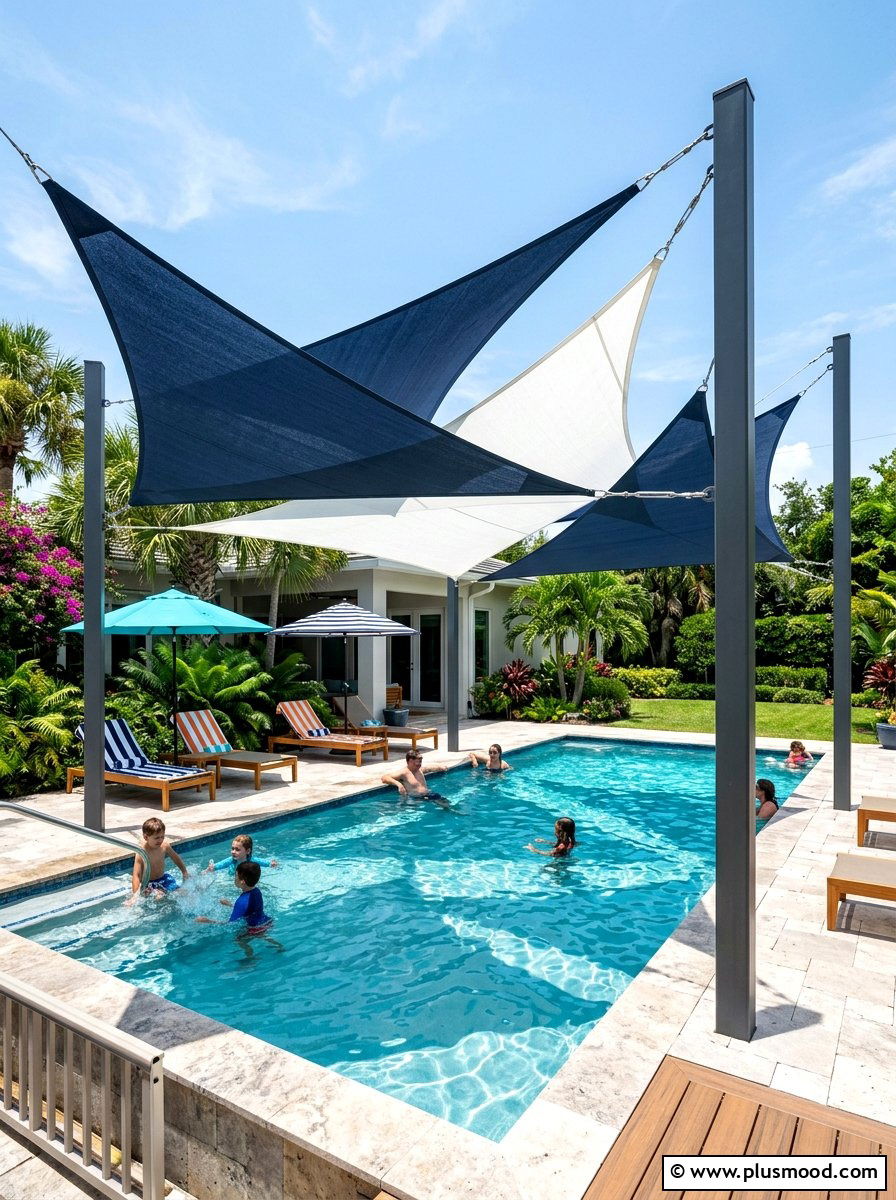 Canvas Privacy Shade Sails - 25 pool landscaping ideas for privacy