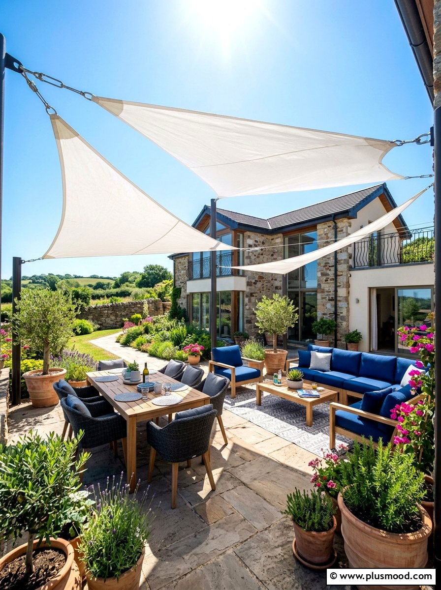 Canvas Shade Sail Retreat - 25 summer backyard patio ideas
