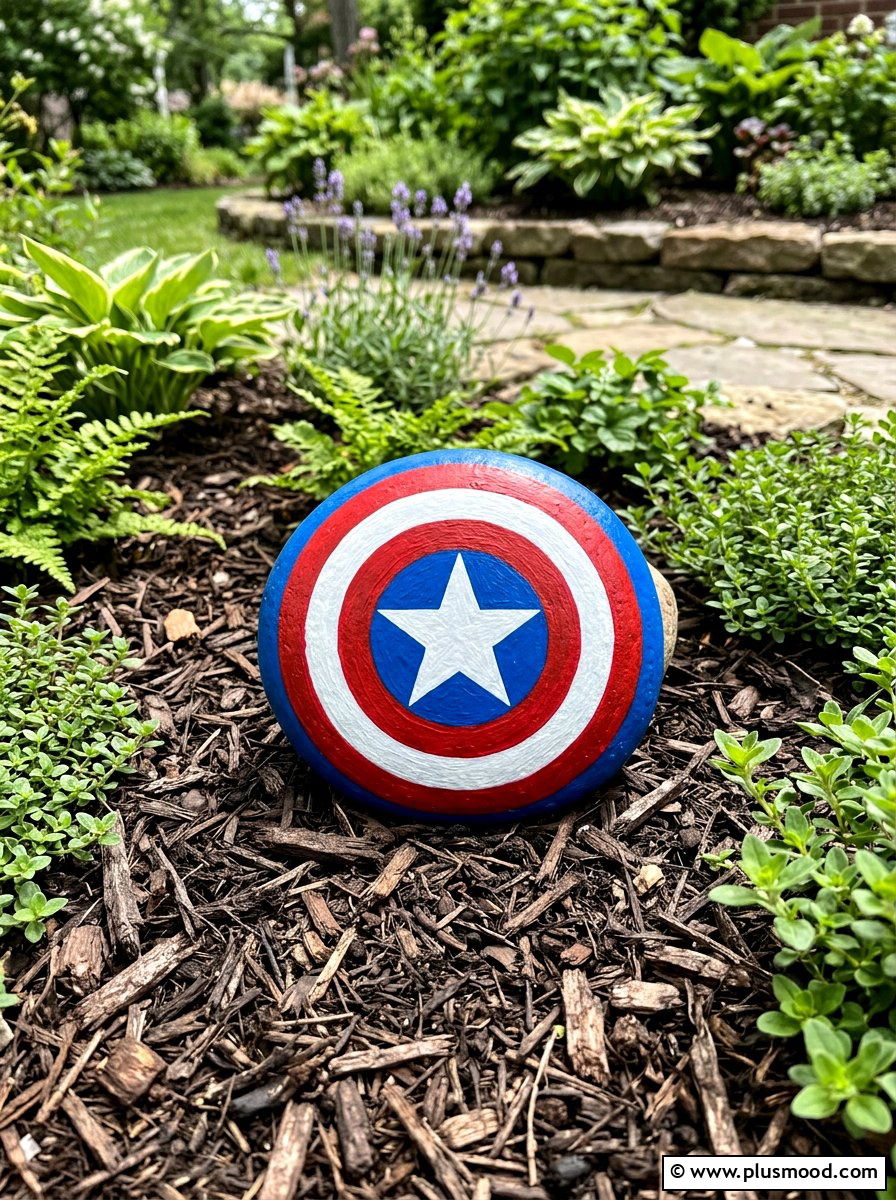 Captain America Shield - 25 painted rock ideas with superhero theme