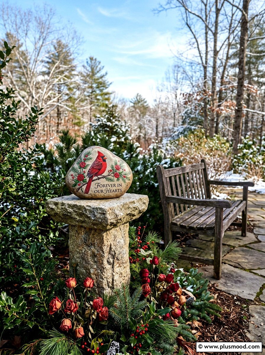 Cardinal Painted Rock - 25 painted rock ideas for memorial garden