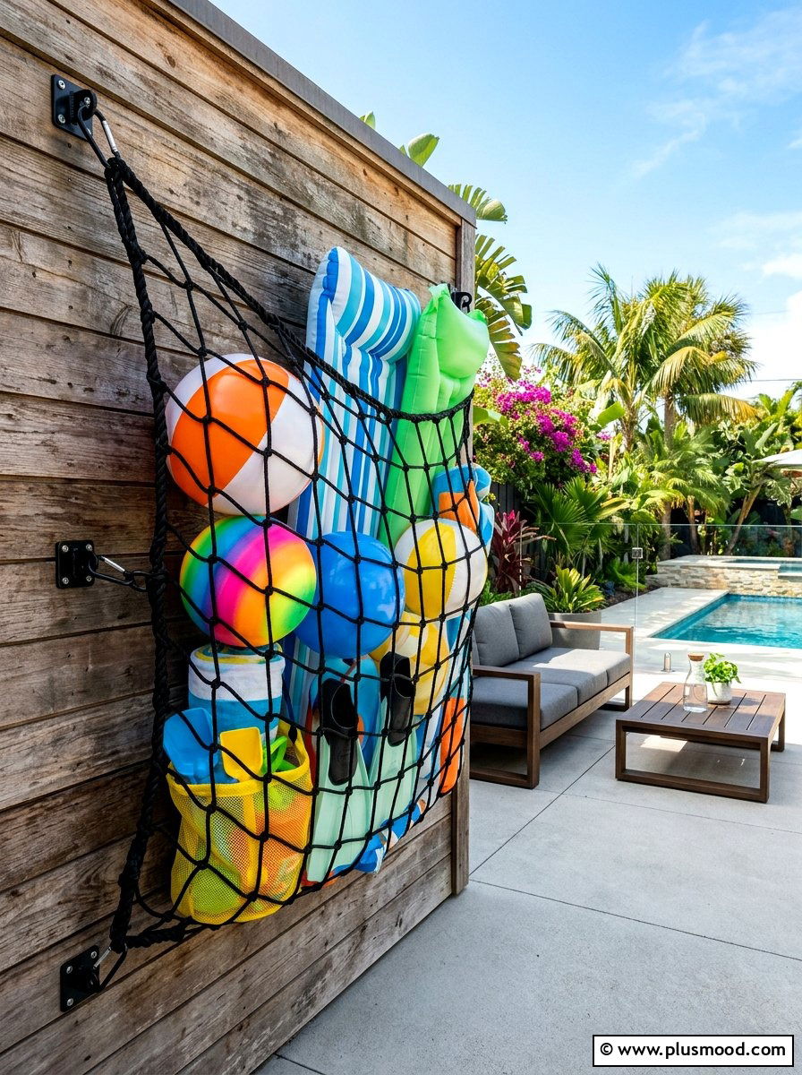 Cargo Net Organizer - 25 summer pool float storage ideas