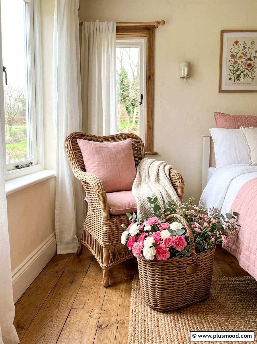 Carnation flower basket - 25 summer flower decor ideas for bedroom