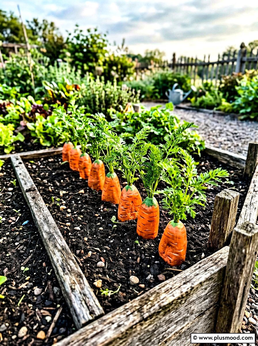 Carrot rock painting - 25 painted rock ideas with vegetable garden labels