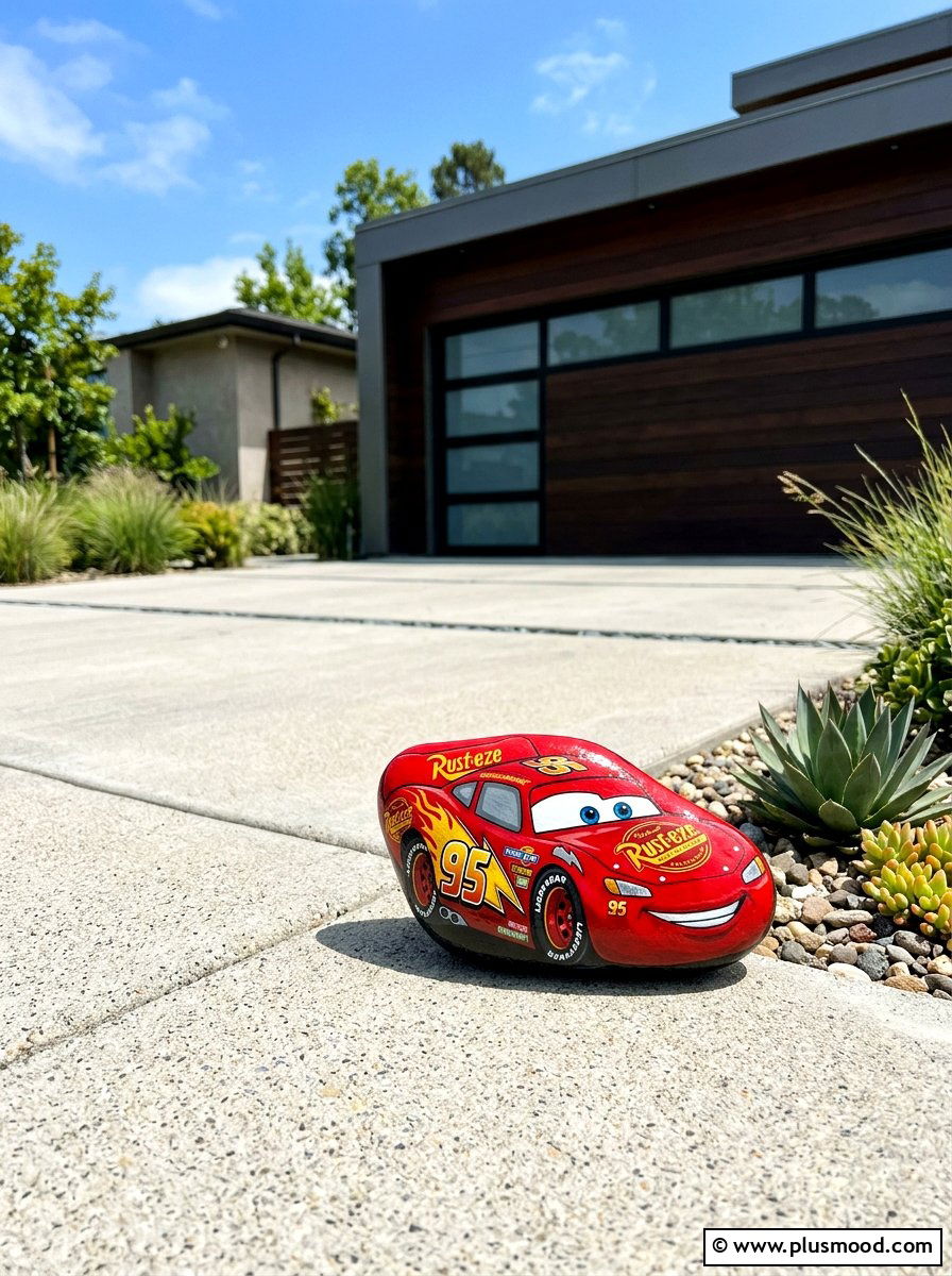 Cars Lightning McQueen Rock - 25 painted rock ideas with Disney characters