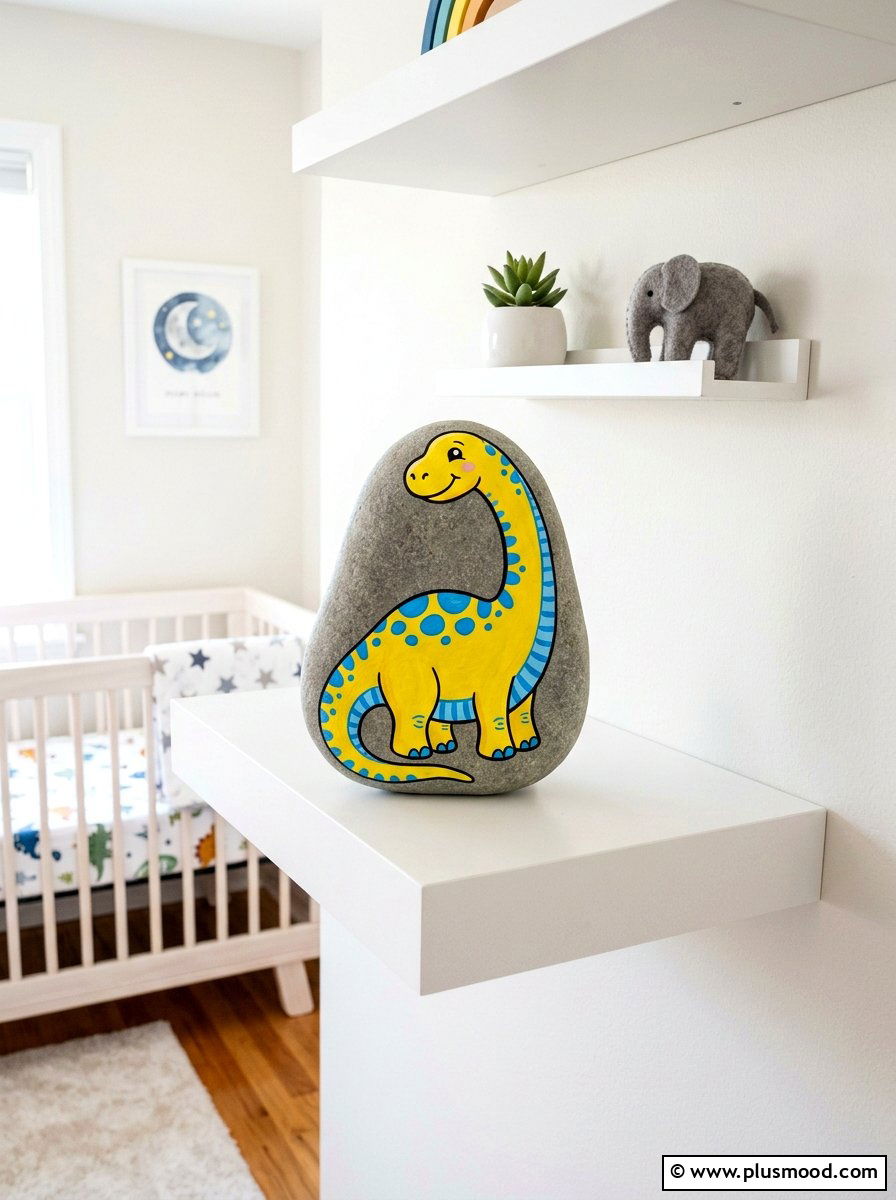 Cartoon brachiosaurus for kids - 25 painted rock ideas with dinosaur art