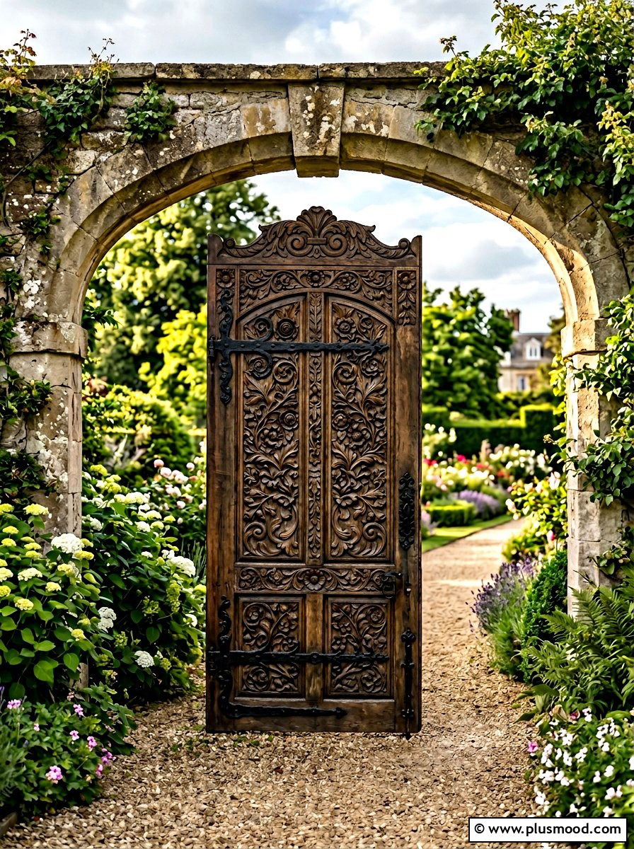 Carved Wooden Gate Floral Pattern - 25 outdoor garden decor ideas with wooden gate