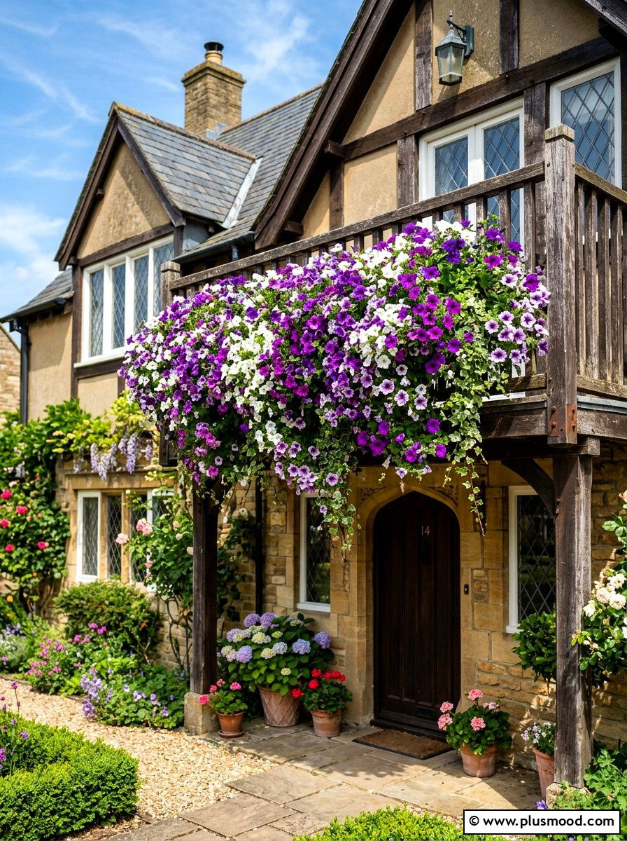 Cascading petunia railing planter - 25 summer railing planter ideas